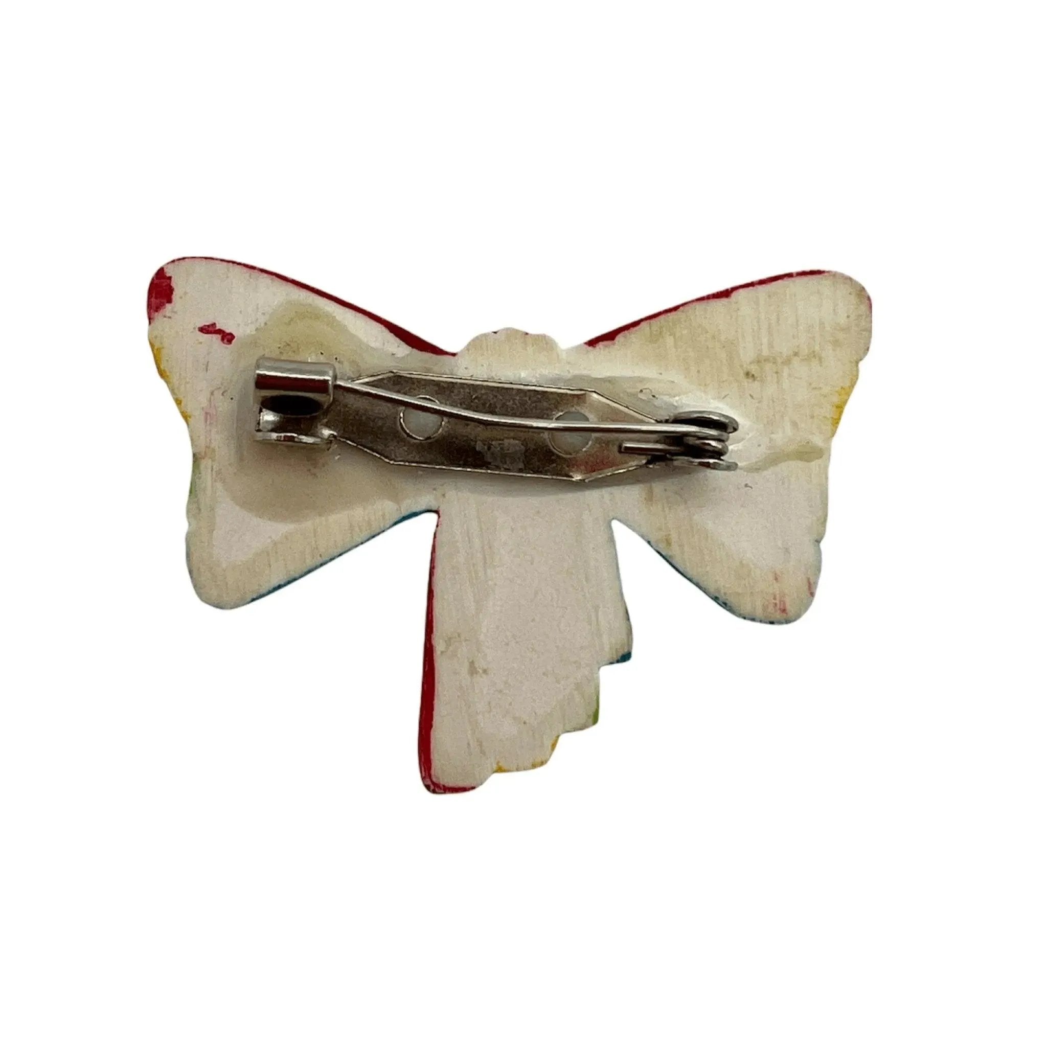 Vintage Plastic Cheerful Multicolor Bow Pin Brooch