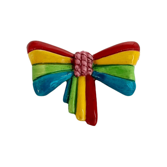 Vintage Plastic Cheerful Multicolor Bow Pin Brooch Jewelry Bubble