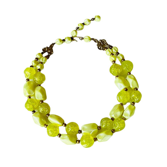 Vintage Plastic Greenish-yellow Color Bead Necklace Jewelry Bubble
