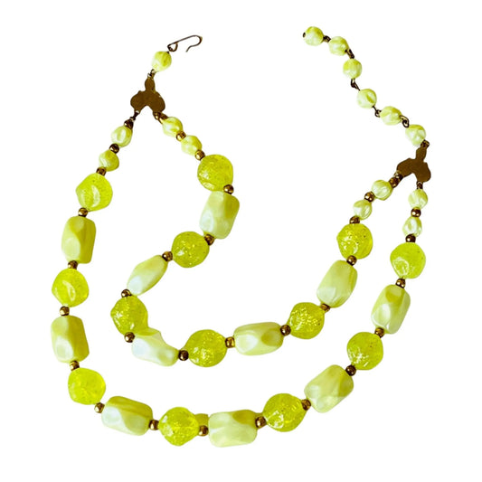 Vintage Plastic Greenish-yellow Color Bead Necklace Jewelry Bubble