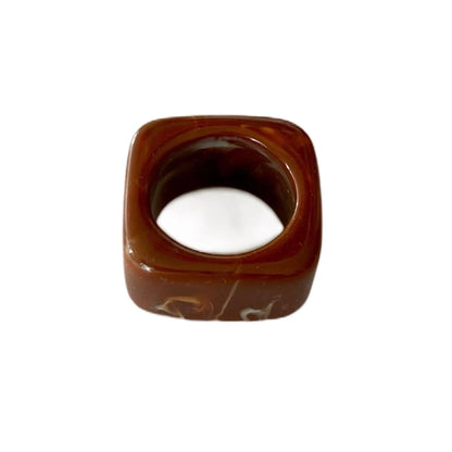 Vintage Plastic Ring Brown Marble Design Square Jewelry Bubble