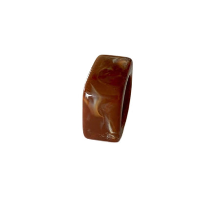 Vintage Plastic Ring Brown Marble Design Square Jewelry Bubble