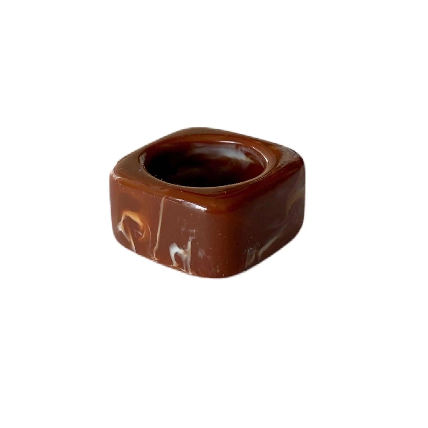 Vintage Plastic Ring Brown Marble Design Square Jewelry Bubble