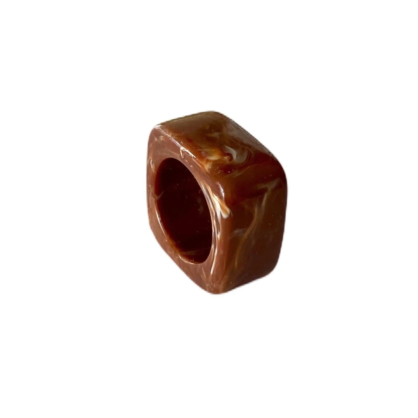 Vintage Plastic Ring Brown Marble Design Square Jewelry Bubble