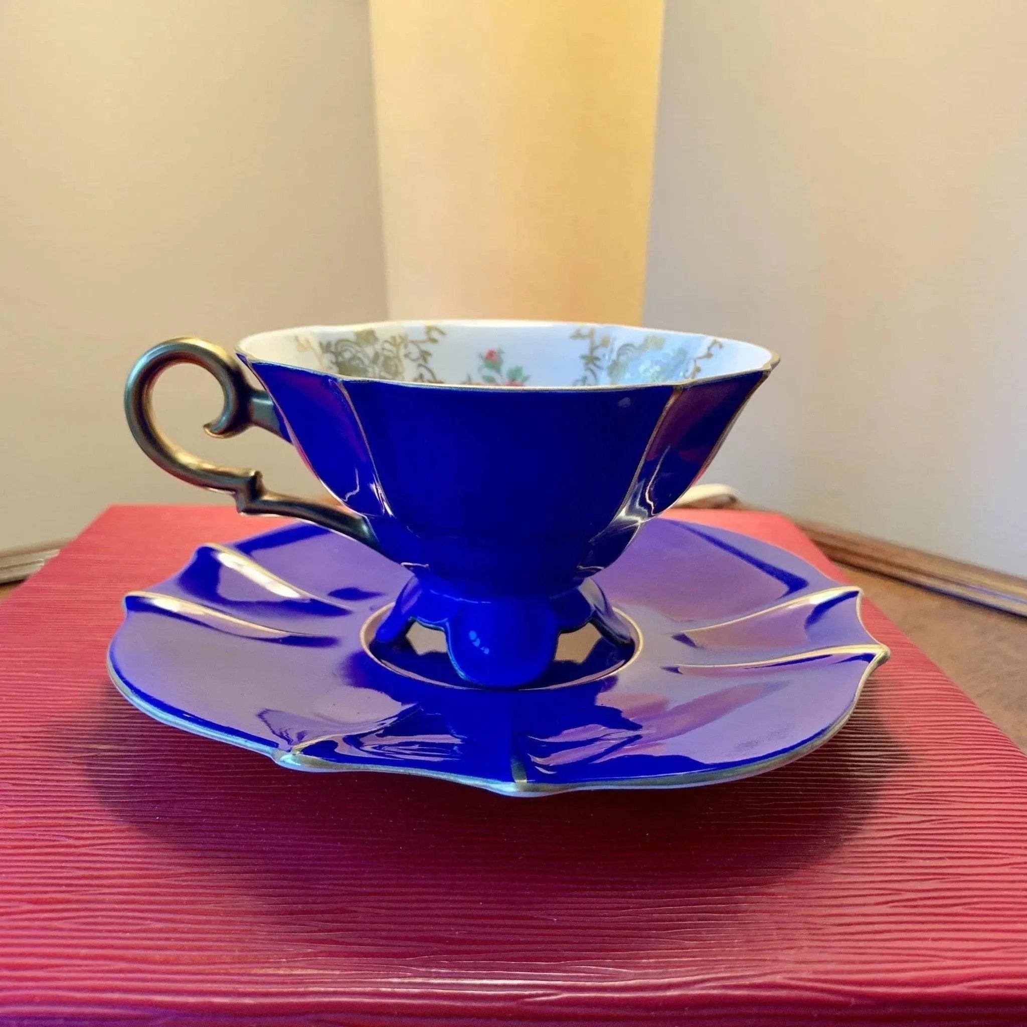 Vintage Porcelain Cobalt Teacup and Matching Saucer Set