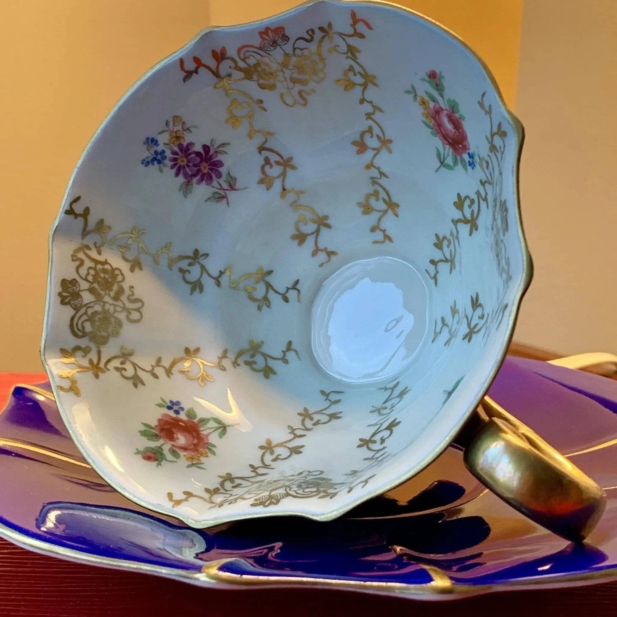 Vintage Porcelain Cobalt Teacup and Matching Saucer Set