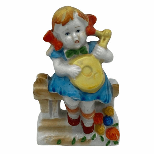 Vintage Porcelain Girl Strumming Banjo Figurine Japan Jewelry Bubble