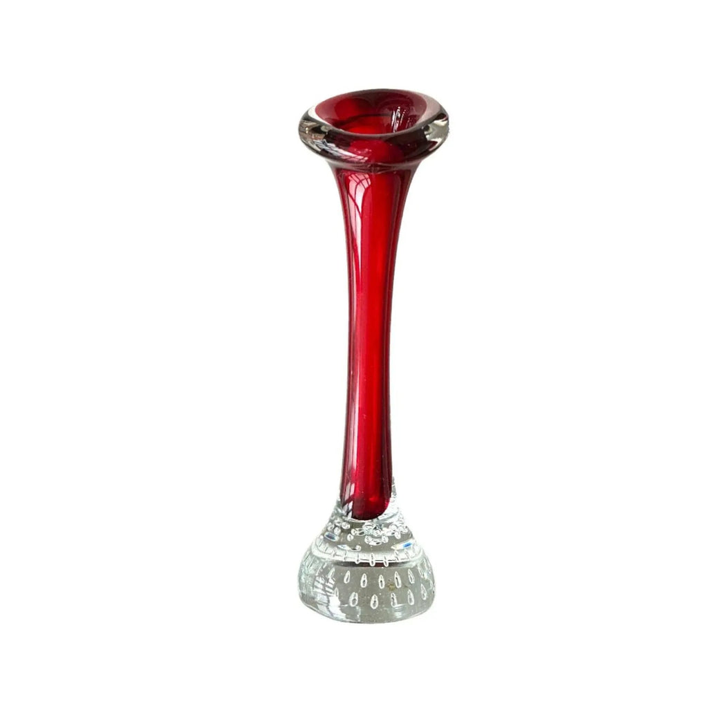 Vintage Red and Clear Glass Vase: Mid-Century Modern Home Decor