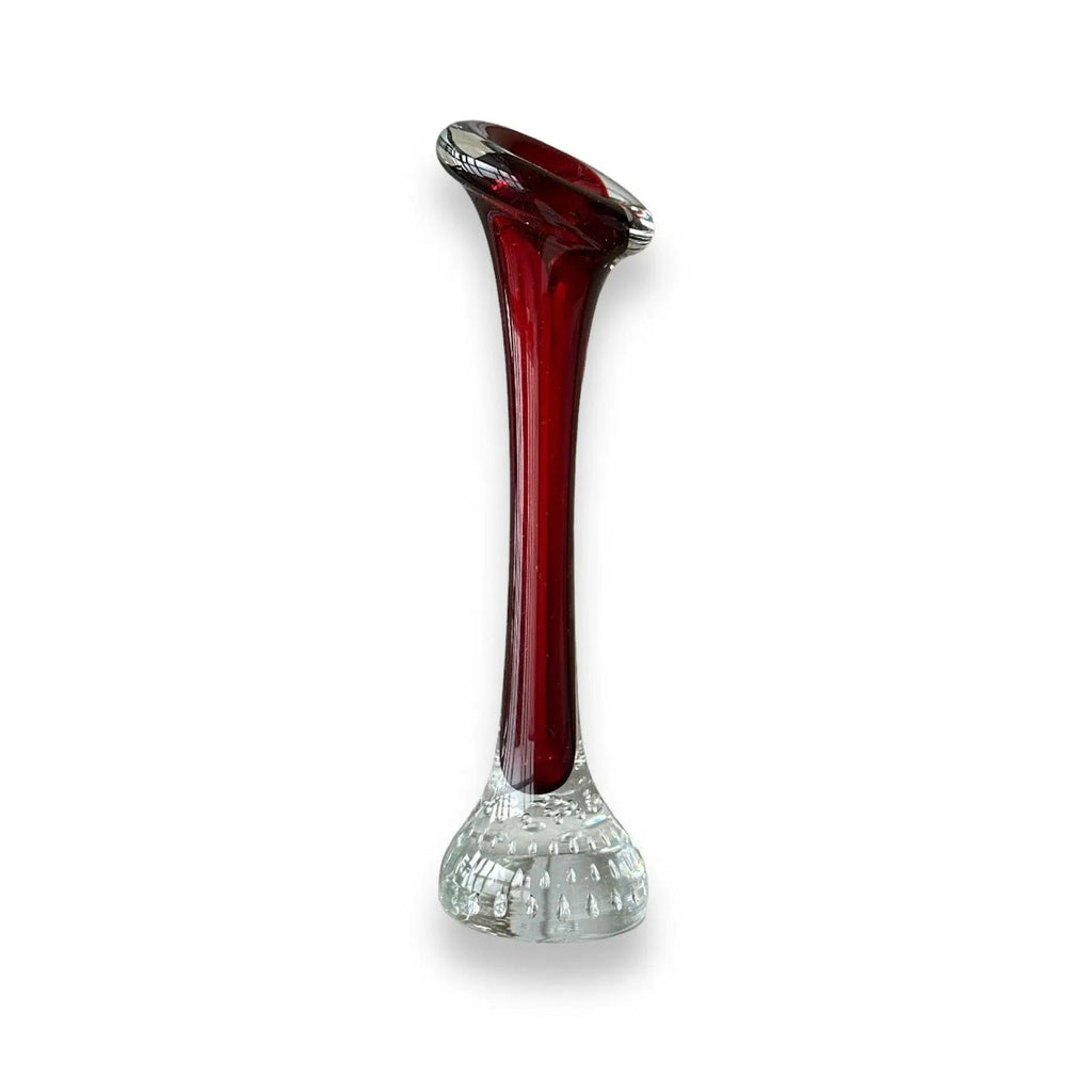Vintage Red and Clear Glass Vase: Mid-Century Modern Home Decor