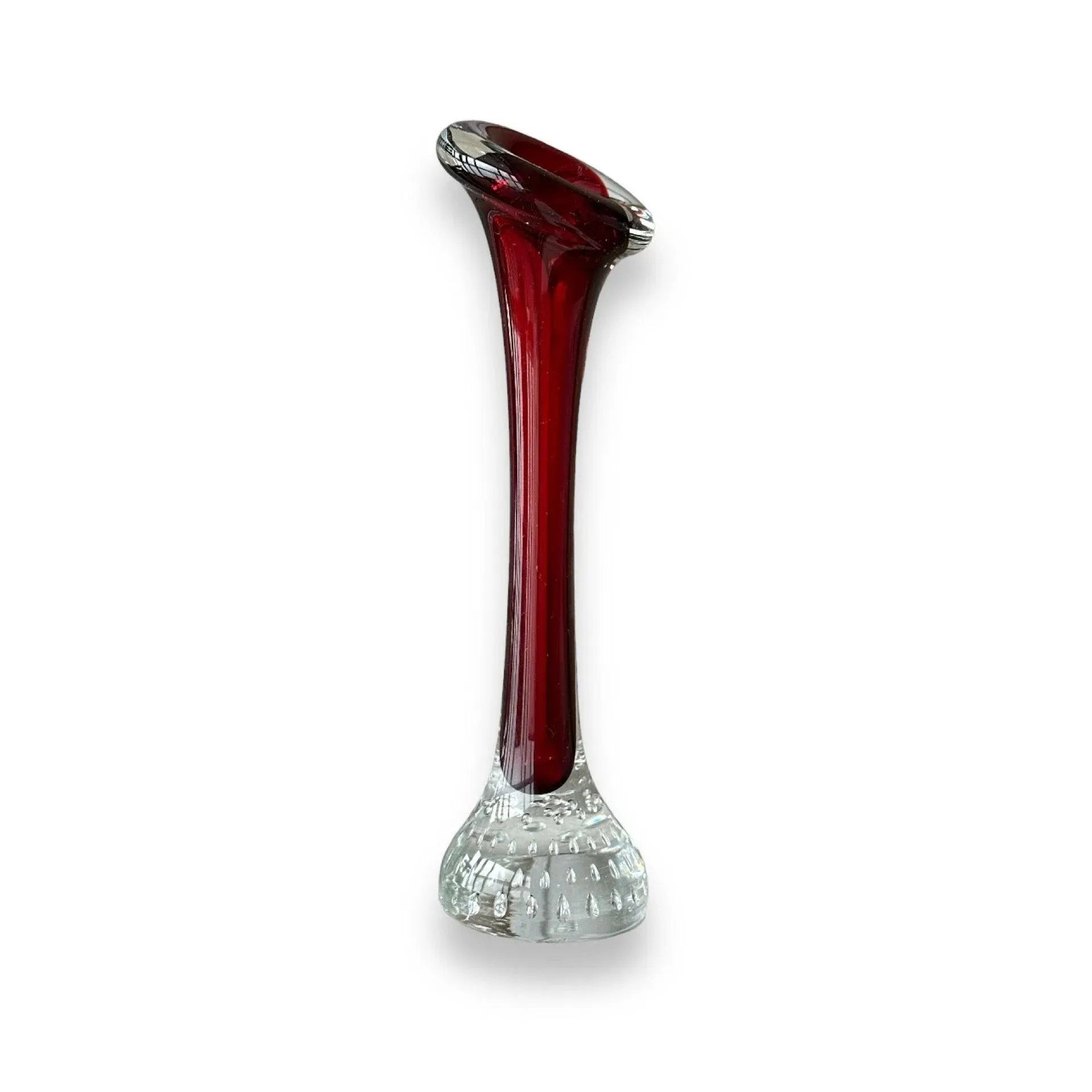 Vintage Red and Clear Glass Vase: Mid-Century Modern Home Decor