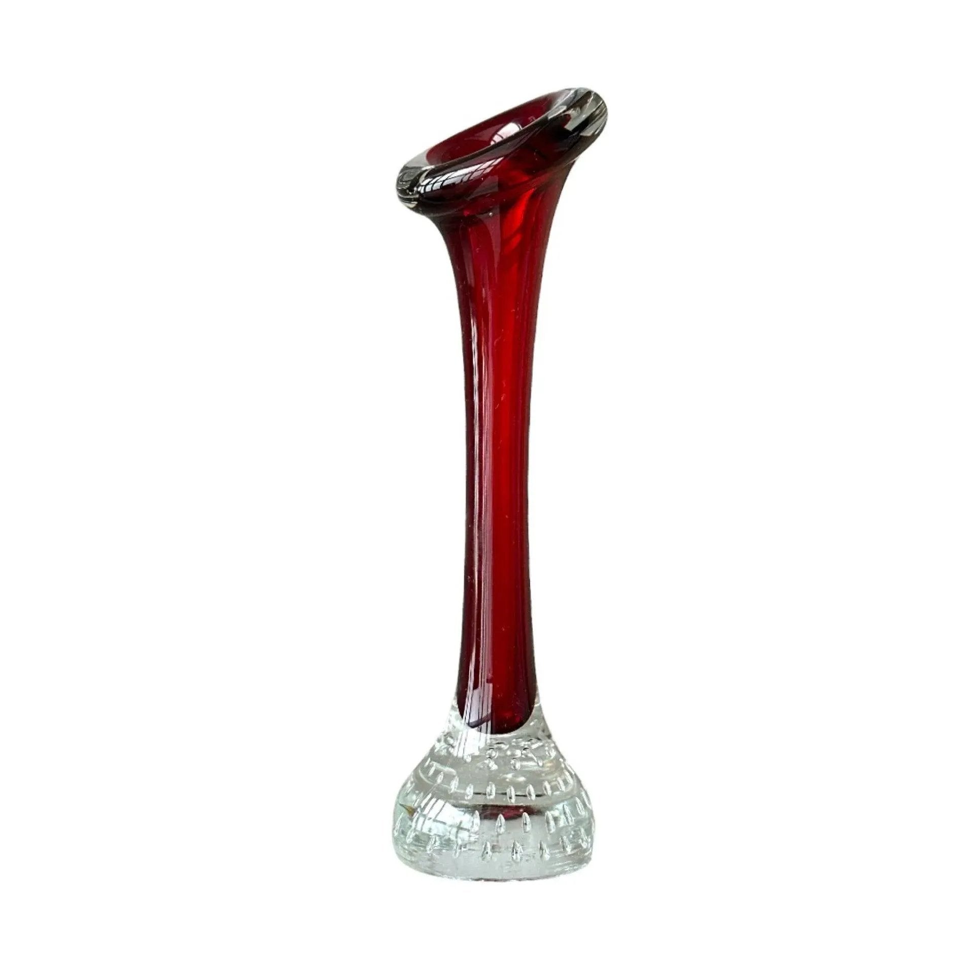 Vintage Red and Clear Glass Vase: Mid-Century Modern Home Decor