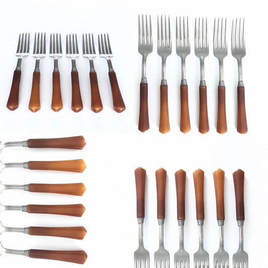 Vintage Set of 6 Caramel Brown Bakelite Forks Jewelry Bubble
