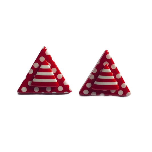 Vintage Triangle Plastic Red/White Earrings Jewelry Bubble