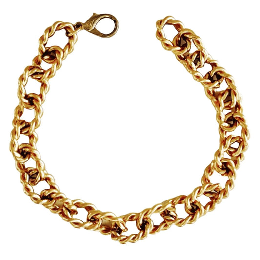 Vintage Yellow Gold Tone Knotted Link Chain Necklace Jewelry Bubble