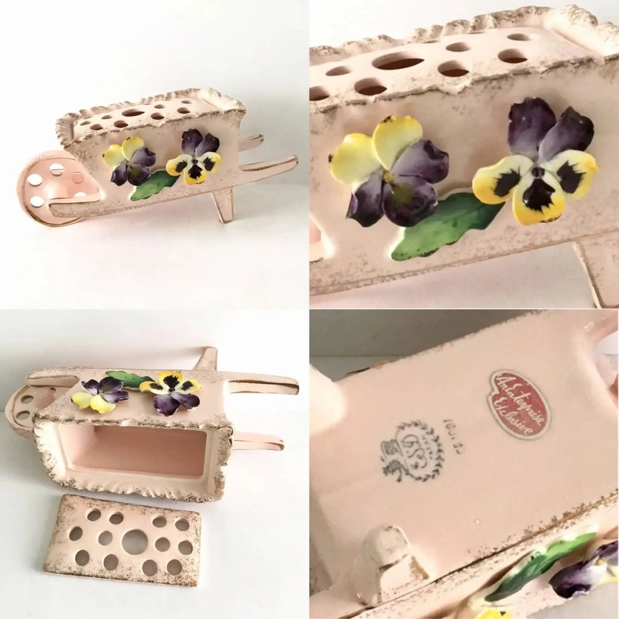 Vintage ceramic wheelbarrow posy vase