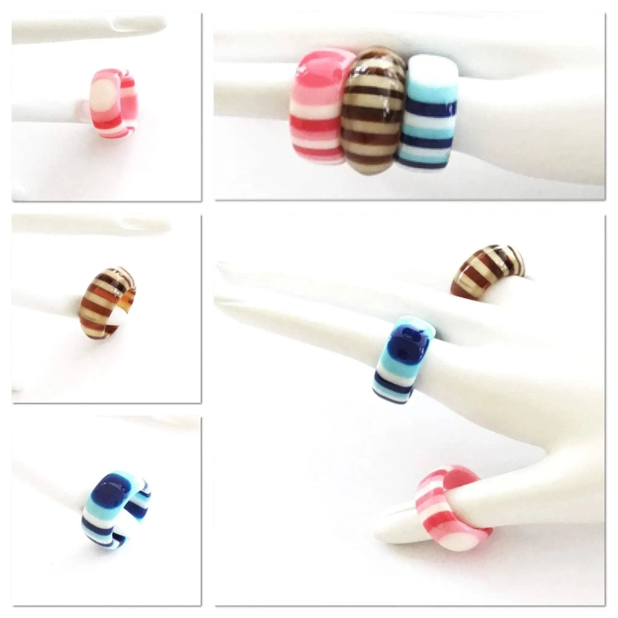 Vintage plastic pop art colorful finger rings