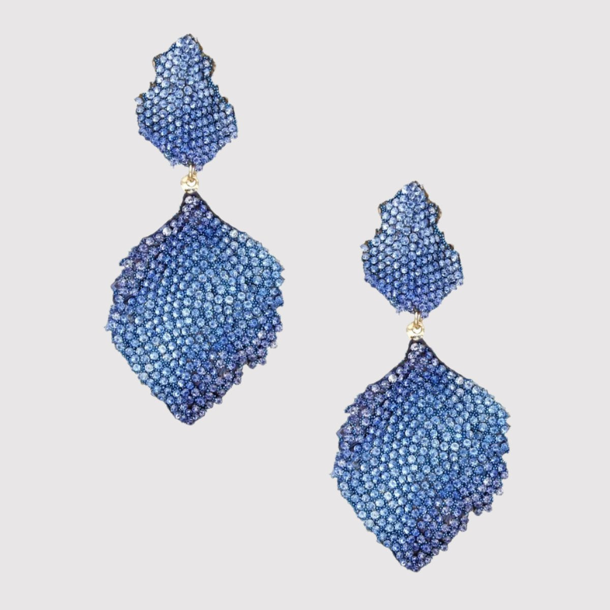 Wavy Petal Leaf Gold-Plated Earrings with Blue Rhinestones Jewelry Bubble