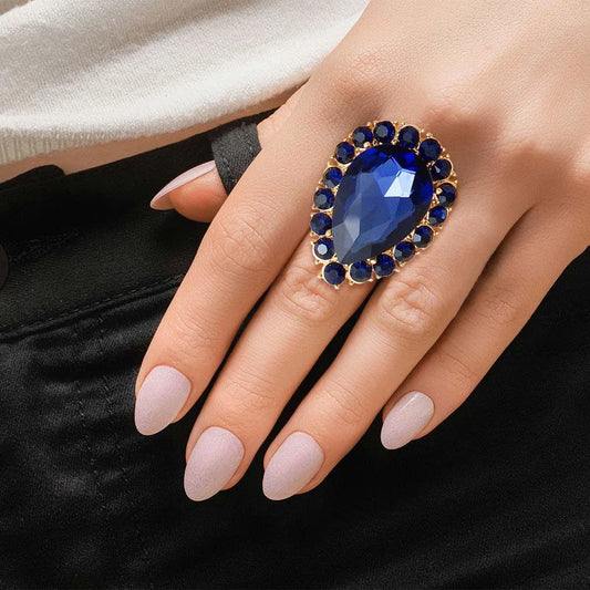 Wear Alone Navy Teardrop Cocktail Ring - Stand Out from the Crowd Jewelry Bubble