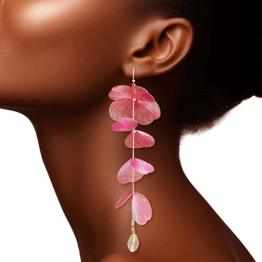 Whimsical Pink Petal Dangle Earrings for Playful Charm for Women Pinktown