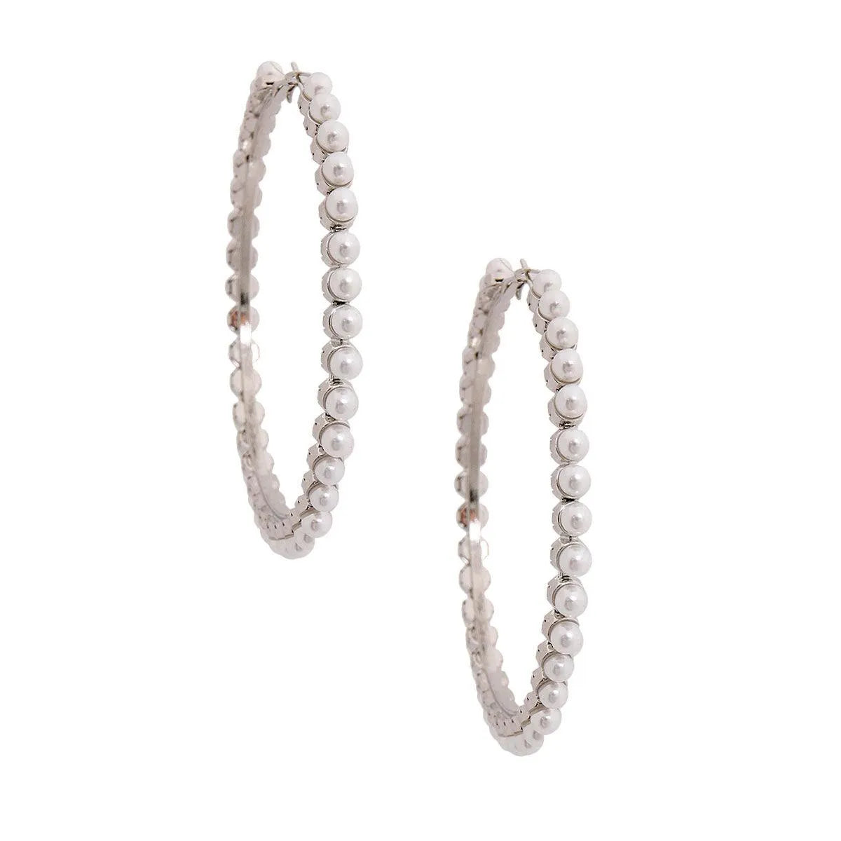 White Faux Pearl Beaded Hoop Earrings Pinktown