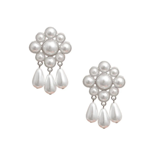 White Faux Pearl Drops Earrings Silver Plated Pinktown