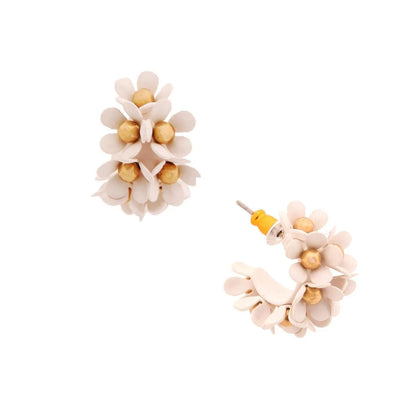 White Flower Open Hoop Earrings Gold Tone Detail Pinktown