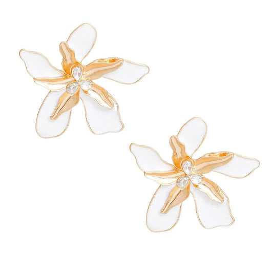 White Iris Stud Earrings - Stunning Fashion Jewelry Pinktown