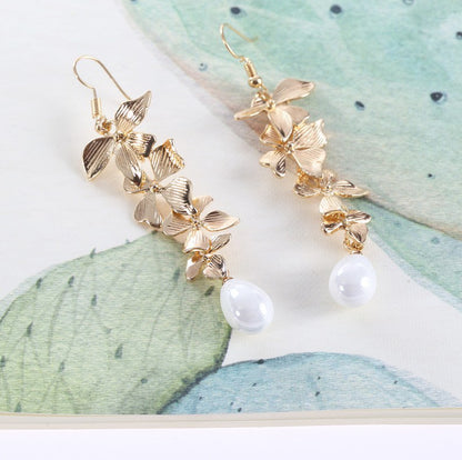 White Pearl Flower Dangle Earrings Jewelry Bubble