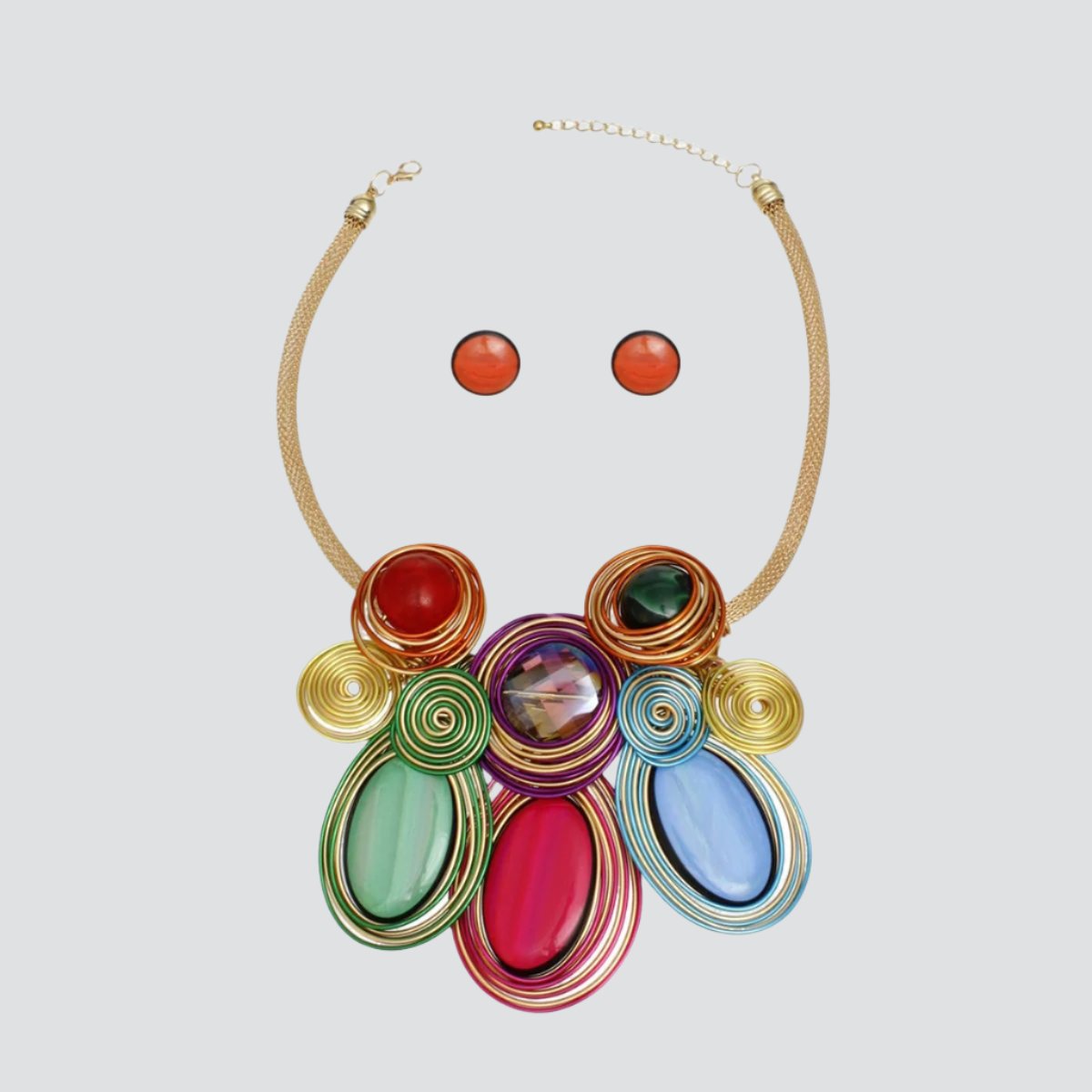 Women's Bib Necklace Set - Vibrant Multicolor Statement Jewelry with Chunky Design Jewelry Bubble