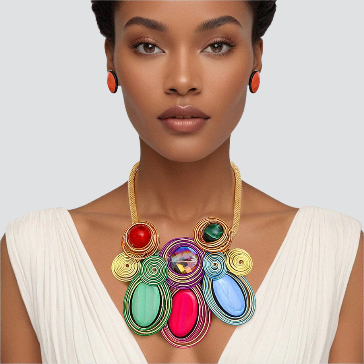 Women's Bib Necklace Set - Vibrant Multicolor Statement Jewelry with Chunky Design Jewelry Bubble