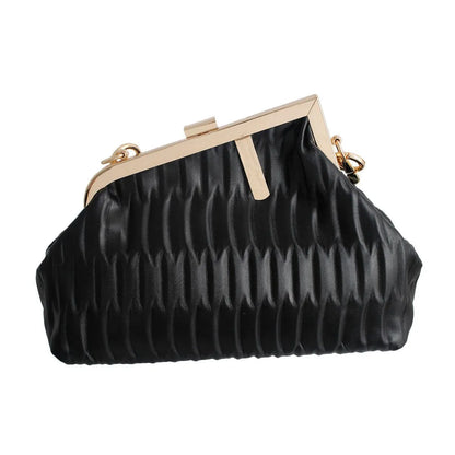 Women's Black Ribbed Angled Frame Clutch Bag Jewelry Bubble