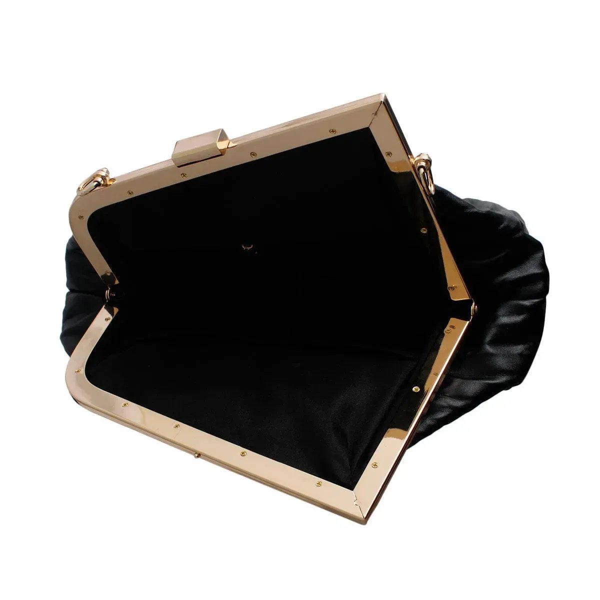 Women's Black Ribbed Angled Frame Clutch Bag