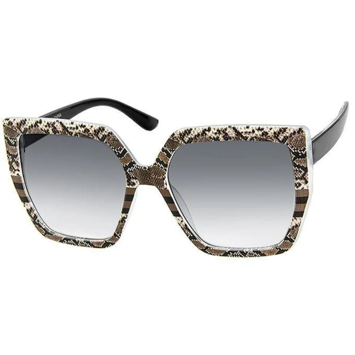 Women's Black Snake Print Square Sunglasses - Top Trendsetter Fashion Fave Jewelry Bubble