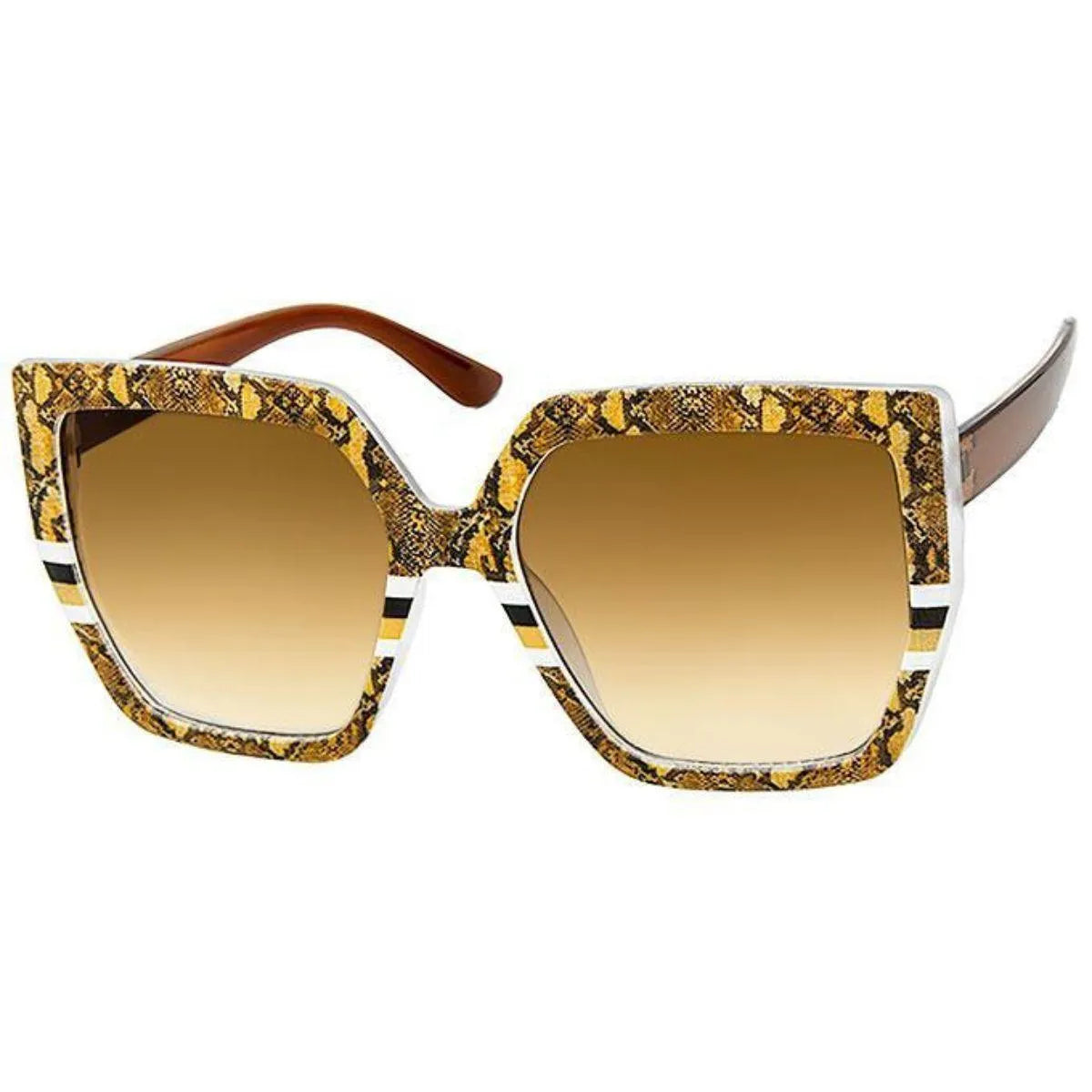 Women's Brown Snake Print Square Sunglasses - Top Trendsetter Fashion Fave Jewelry Bubble