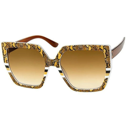 Women's Brown Snake Print Square Sunglasses - Top Trendsetter Fashion Fave Jewelry Bubble