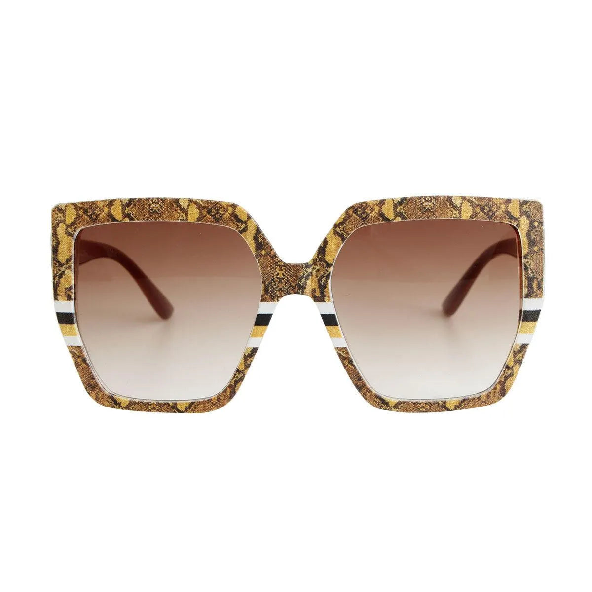 Women's Brown Snake Print Square Sunglasses - Top Trendsetter Fashion Fave Jewelry Bubble