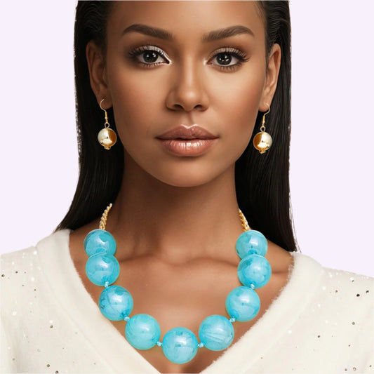 Women's Bubble Jewelry: Joyful Blue-teal Beaded Necklace Set Jewelry Bubble