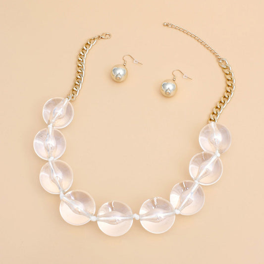 Women's Bubble Jewelry: Joyful Clear Beaded Necklace Set Pinktown