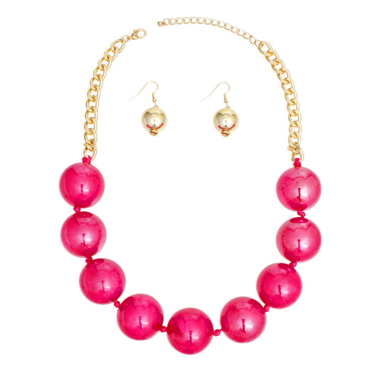 Women's Bubble Jewelry: Joyful Fuchsia Beaded Necklace Set Pinktown