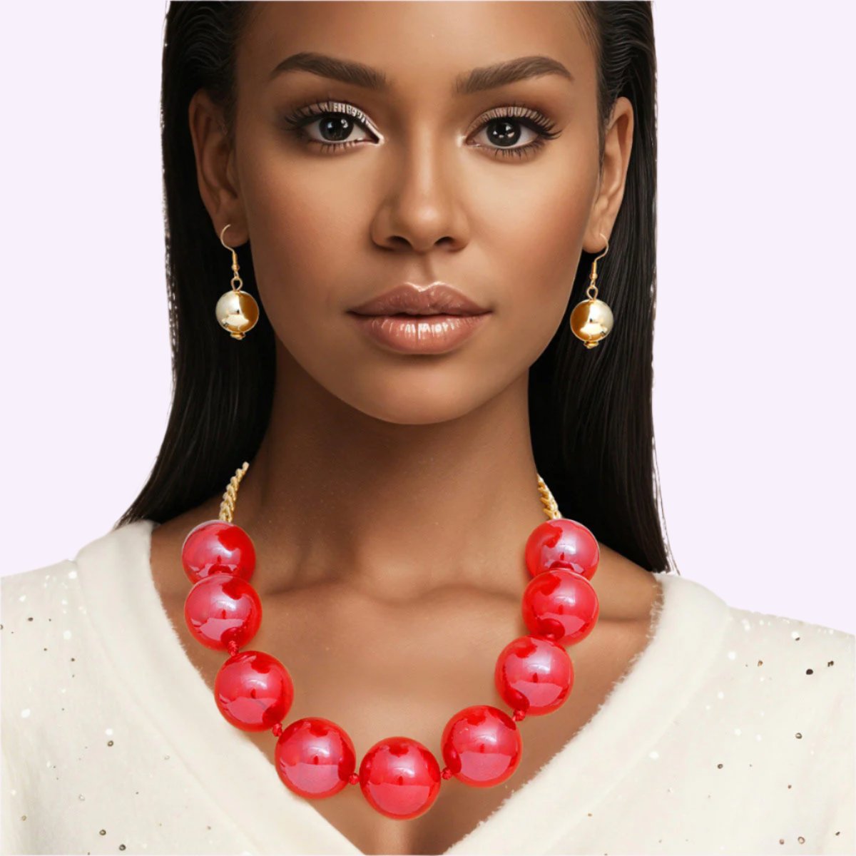 Women's Bubble Jewelry: Joyful Red Beaded Necklace Set Pinktown