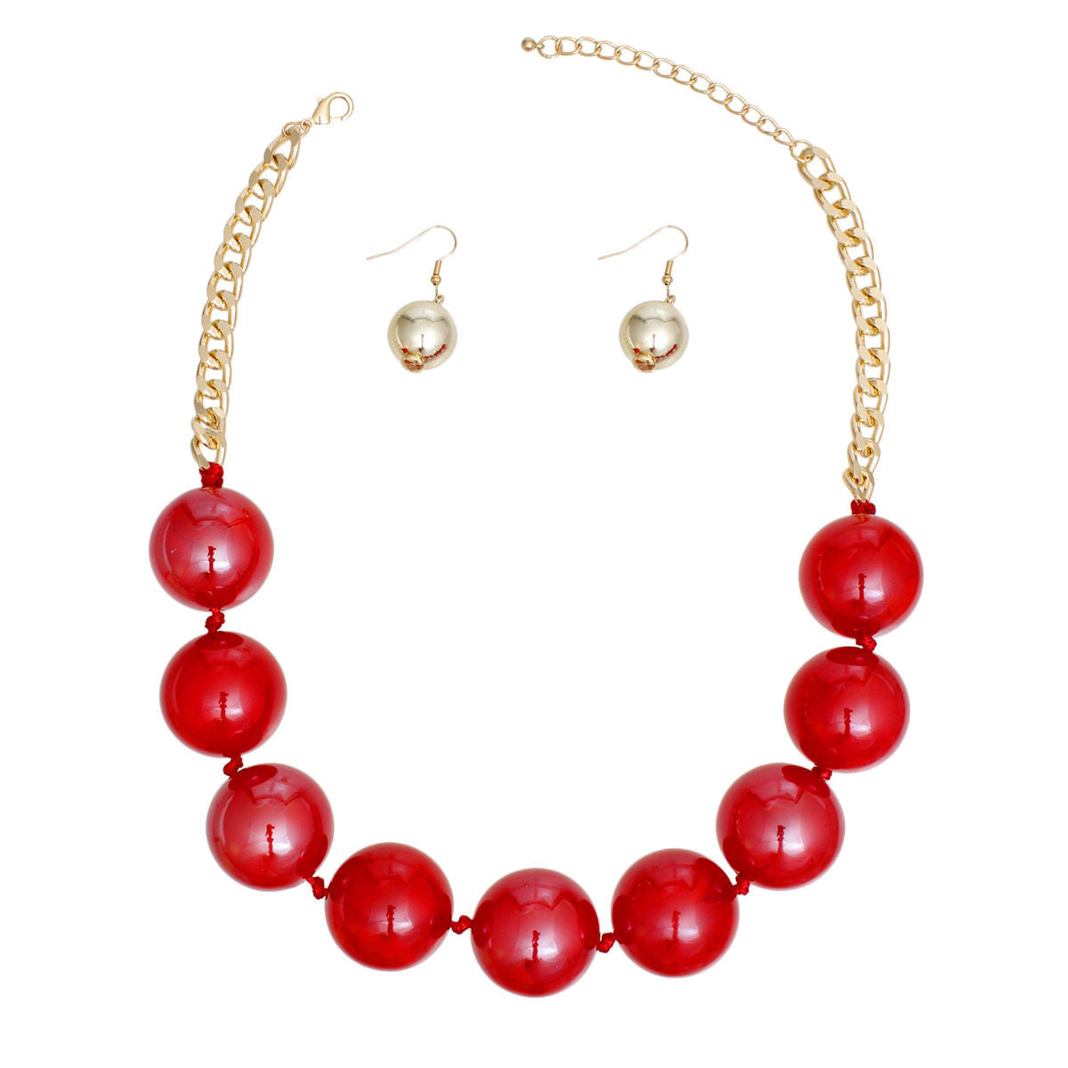 Women's Bubble Jewelry: Joyful Red Beaded Necklace Set Pinktown