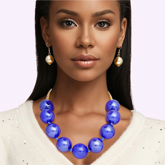 Women's Bubble Jewelry: Joyful Royal Blue Beaded Necklace Set Jewelry Bubble