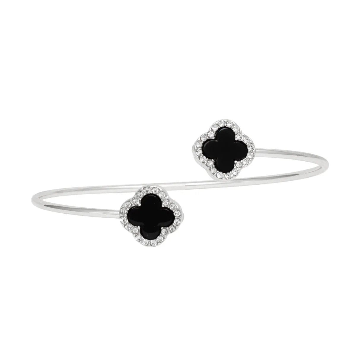 Women's Bypass Clover Bangle Bracelet Silver Color
