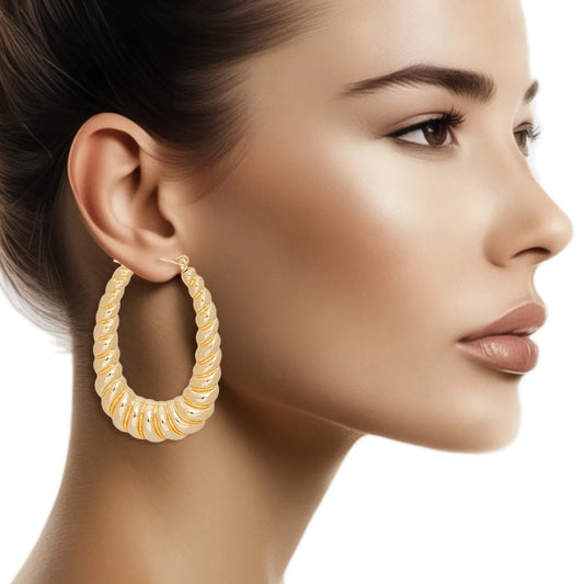 Women's Elegant Ribbed Hoops: Intricate Detailing Redefines Classic Gold Earrings Pinktown