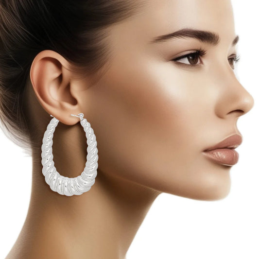 Women's Elegant Ribbed Hoops: Intricate Detailing Redefines Stylish Silver Earrings Pinktown