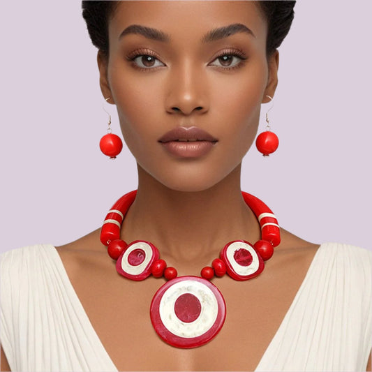 Women's Fashion Jewelry - Red Buffalo Horn Necklace Earrings Jewelry Bubble