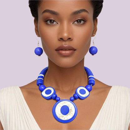 Women's Fashion Jewelry - Royal Blue Buffalo Horn Necklace Earrings Pinktown