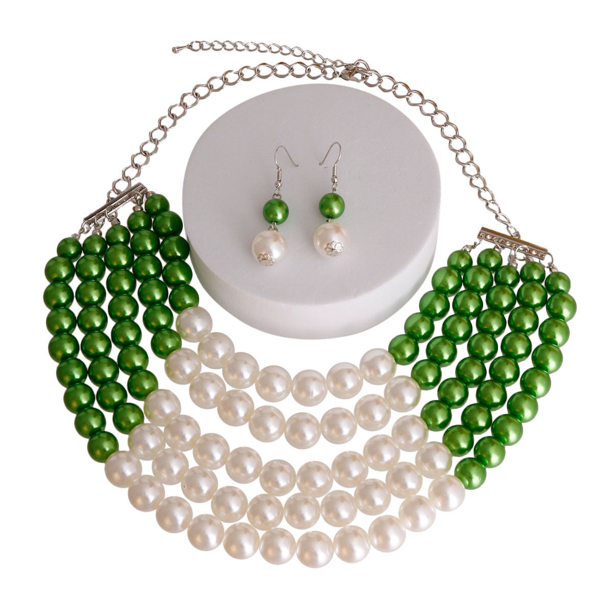 Women's Faux Pearl Green Cream Necklace Set Jewelry Bubble