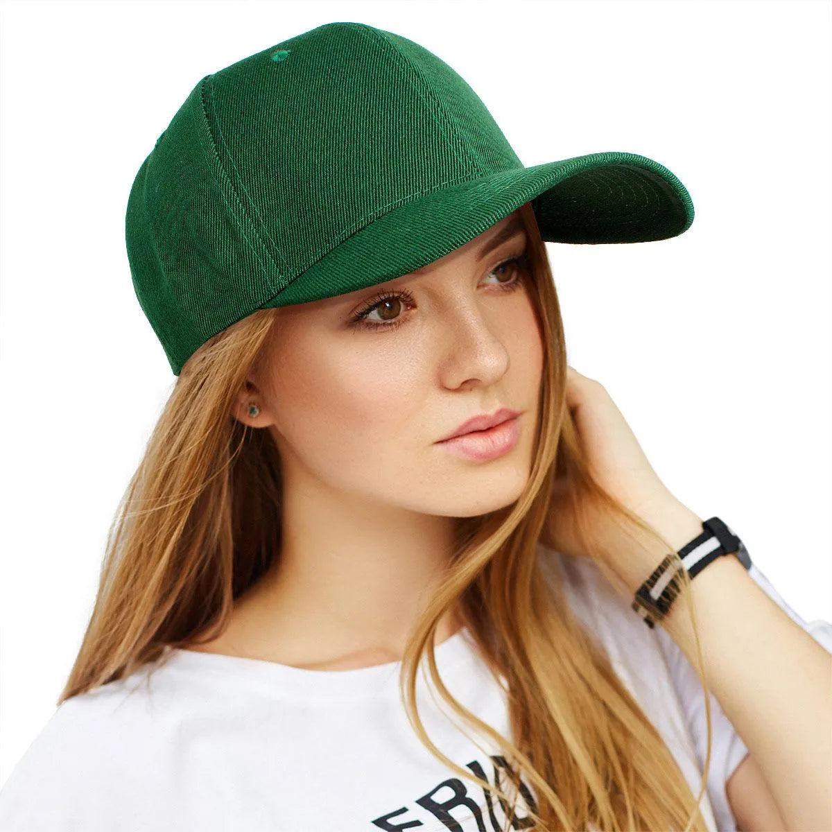 Women’s Green Baseball Hat – Canvas 5 Panel Cap, Solid Color with Velcro Strap Jewelry Bubble