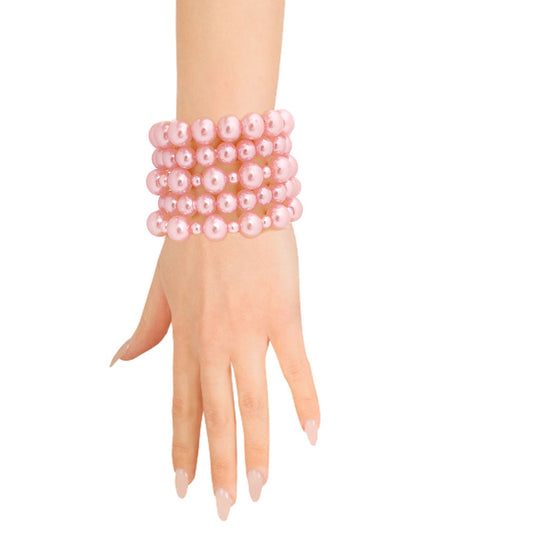 Women's Light Pink Faux Pearl Bracelet Set Jewelry Bubble